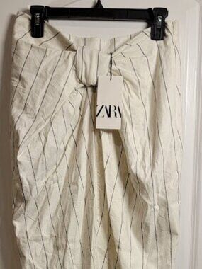 Zara Cream Black Pinstripe Maxi Dress NWT Bow Front Long Dress